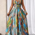 thumbnail image 1 of Multicolor Abstract Print Hollow-Out Tie-Up Maxi Dress For Evening And Party Wear, 1 of 8