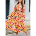 thumbnail image 1 of Multicolor Abstract Print Pleated Dress, Yellow, X-Large, 1 of 5