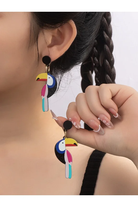 Multicolor Acrylic Toucan Bird Dangle Earrings For Women