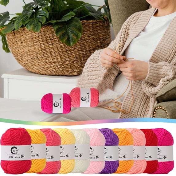 Multicolor Acrylic Yarn Hwkond Colorful Hand Knitting 25g Knitting Crochet Milk Soft kid Cotton Wool Yarn,(Goose Yellow) on Clearance