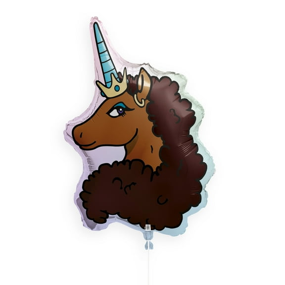 Multicolor Afro Unicorn Giant Foil Party Balloon, 32in