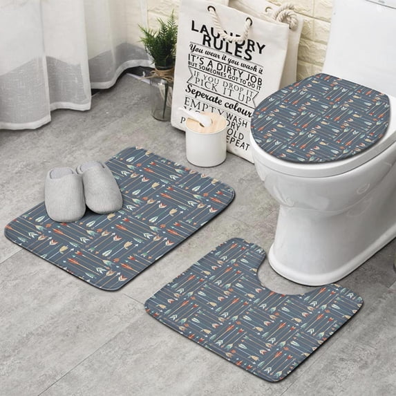 Multicolor Arrow Pattern Bathroom Rugs Sets 3 Piece,Toilet Cover Set,Absorbent Non Slip Bathroom Mats Sets with U-Shaped Contour Rug Toilet Rug Set