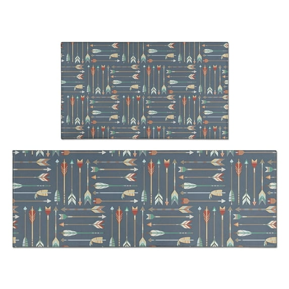Multicolor Arrow Pattern Kitchen Rugs Sets Of 2,Anti Fatigue Kitchen Mat Rugs Non Slip Washable,Decorative Kitchen Floor Mats for Kitchen,Sink,Laundry,17"x30"+17"x47"