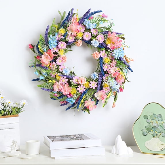 Multicolor Artificial Floral Wreath for Easter, Valentine's Day & Spring | 13.7 Inch Door & Window Decoration | 1-Pack Plastic Decor
