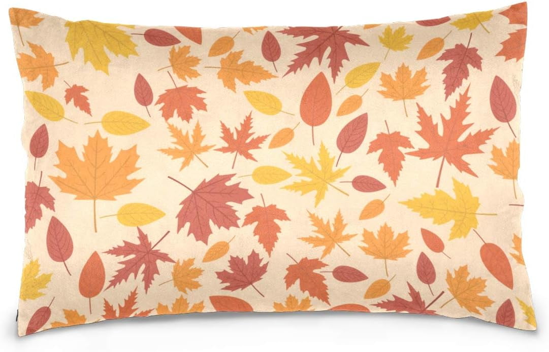 Multicolor Autumn Leaves Velvet Oblong Lumbar Plush Throw Pillow Cover