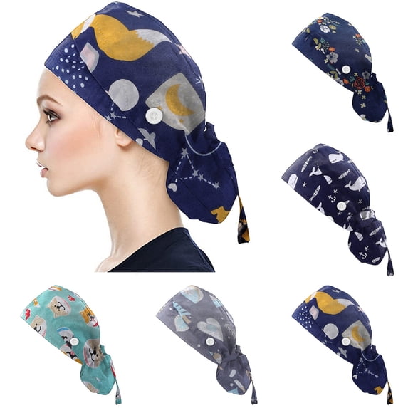 Multicolor Back Lightweight, Breathable No-Slip Unisex Surgical Cap polyester Satin-Lined Cotton Scrub Hat Sweatband, Elastic Working Hat Unisex One Size