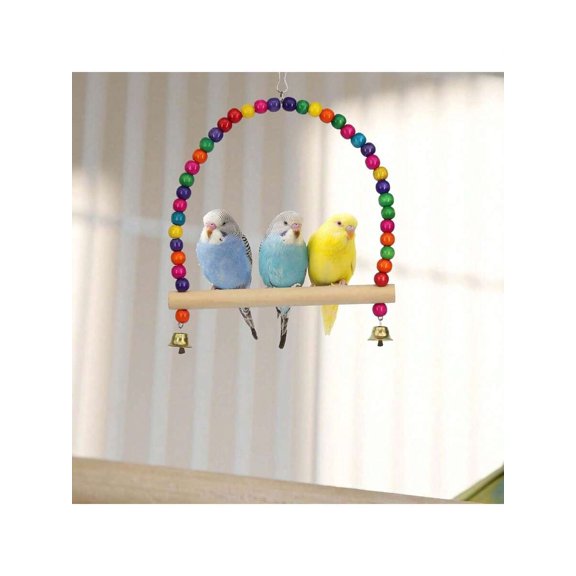 Multicolor Beaded Hoop Bird Toy With Bells For Parakeets And Small Birds