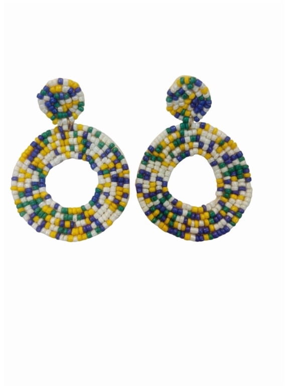 QRIXLOOM Multicolor Beaded Earrings Handmade Round Alloy Lightweight Statement Jewelry for Women