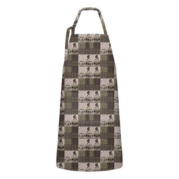Multicolor Bigfoot and Camping Pattern Apron-Garden Aprons for Women with Pockets-Cotton Linen Waterproof Kitchen Cooking Gardening Aprons Adjustable for Kitchen,Cooking,BBQ and Salon 33x27 Inch