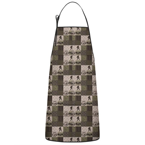 Multicolor Bigfoot and Camping Pattern Apron-Garden Aprons for Women with Pockets-Cotton Linen Waterproof Kitchen Cooking Gardening Aprons Adjustable for Kitchen,Cooking,BBQ and Salon 33x27 Inch