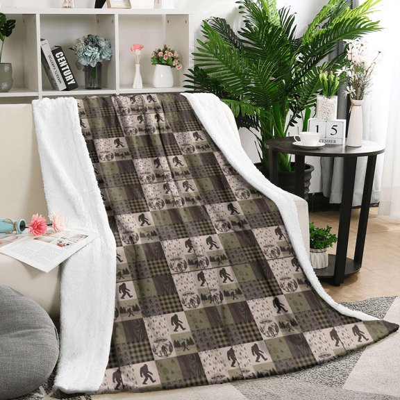 Multicolor Bigfoot and Camping Pattern Blanket,Comfortable Soft Flannel Throw Blanket,All Season,Warm Lightweight Blankets for Sofa Bed Couch Living Room Chair,50"x60"
