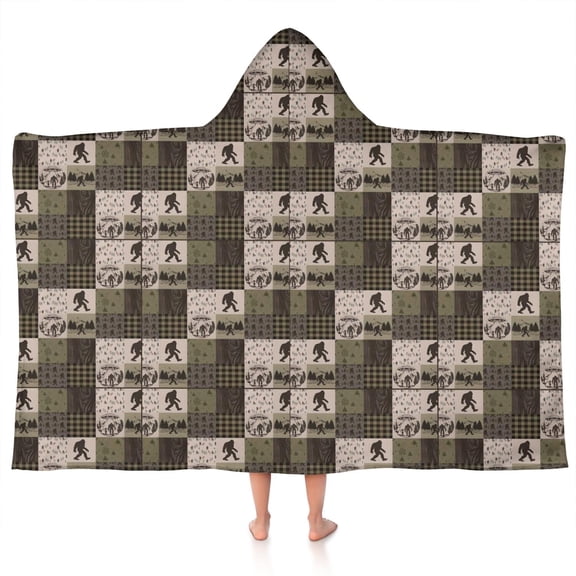 Multicolor Bigfoot and Camping Pattern Hooded Bath Towel,50"x30" for Ages 3 To 12 Kids, Quick Dry Lightweight Soft Microfiber Hood Beach Towel Cover Up for Kids