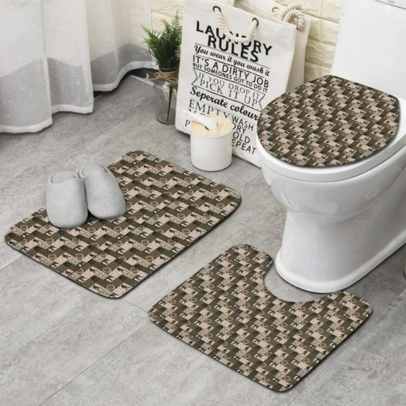 Multicolor Bigfoot and Checkerboard Pattern Bathroom Rugs Sets 3 Piece,Toilet Cover Set,Absorbent Non Slip Bathroom Mats Sets with U-Shaped Contour Rug Toilet Rug Set