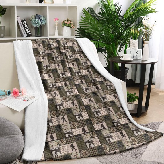 Multicolor Bigfoot and Checkerboard Pattern Blanket,Comfortable Soft Lamb Wool Throw Blanket,All Season,Warm Lightweight Blankets for Sofa Bed Couch Living Room Chair,40"x50"