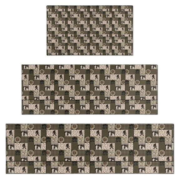 Multicolor Bigfoot and Checkerboard Pattern Kitchen Rugs Sets Of 3,Kitchen Runner Rugs Non Skid Washable,Decorative Kitchen Floor Mats for Kitchen,Sink,Laundry,17"x30"+ 17"x47" + 17"x59"