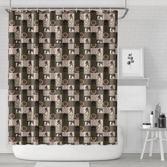 Multicolor Bigfoot and Checkerboard Pattern Shower Curtain 84"x72" ,Bathroom Decorative Shower Curtains Set with 12 Hooks,Modern Waterproof Washable Shower Curtain