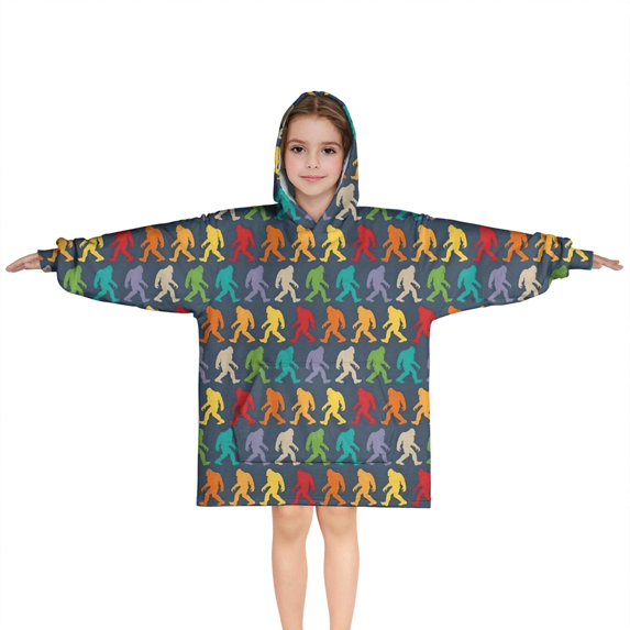 Multicolor Bigfoot Pattern Blanket Hoodies for Kids 6-13YR Oversize Wearable Blanket Hoodies for Boys Girls Teens