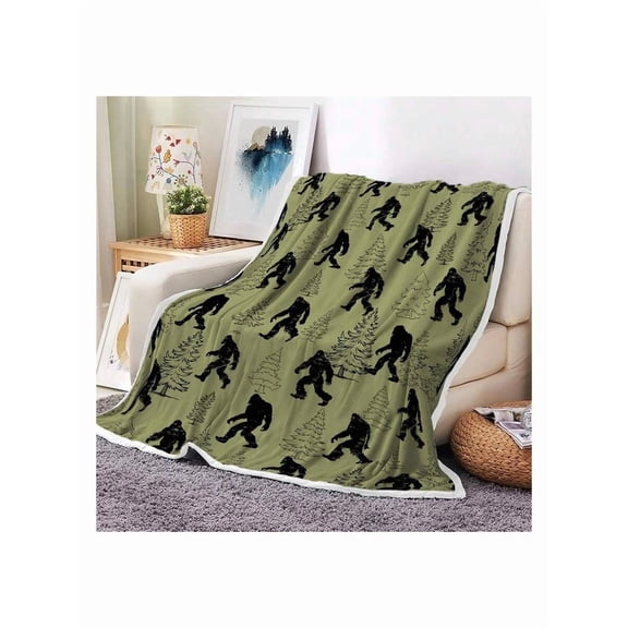 Multicolor Bigfoot Sasquatch In Pine Forest Throw Blanket Soft Flannel Fleece For Sofa Couch Bed Living Room Decor