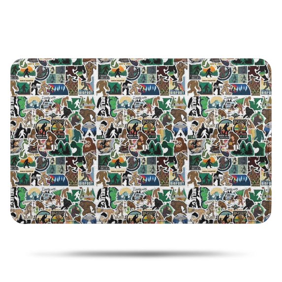 Multicolor Bigfoot and Sticker Pattern Bathroom Rugs Mat,Non Slip Microfiber Bathroom Rug,Rubber Backing,Soft Bathroom Mats for Bathroom Floor,Tub and Shower,17x27in(43x68cm)