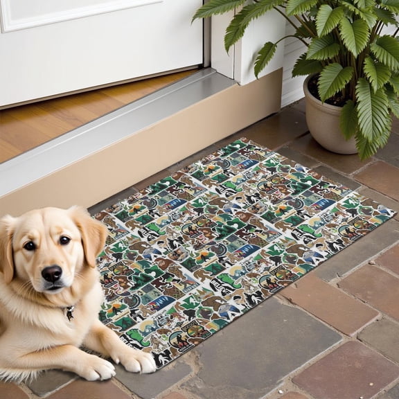 Multicolor Bigfoot and Sticker Pattern Door Rugs,Washable Non Slip Door Mats Indoor,Decorative Door Mats,Entry Mat Indoor for Entrance,Bedroom,Kitchen,Bathroom,16"x24"