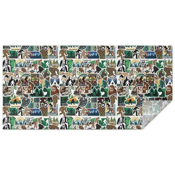 Multicolor Bigfoot and Sticker Pattern Rectangle Tablecloth 60"x120",Waterproof Polyester Rectangle Table Cloth, Wipeable Spillproof Polyester Tablecloth for Dining, Camping, Indoor and Outdoor