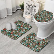 Multicolor Bigfoot and Text Pattern Bathroom Rugs Sets 3 Piece,Toilet Cover Set,Absorbent Non Slip Bathroom Mats Sets with U-Shaped Contour Rug Toilet Rug Set