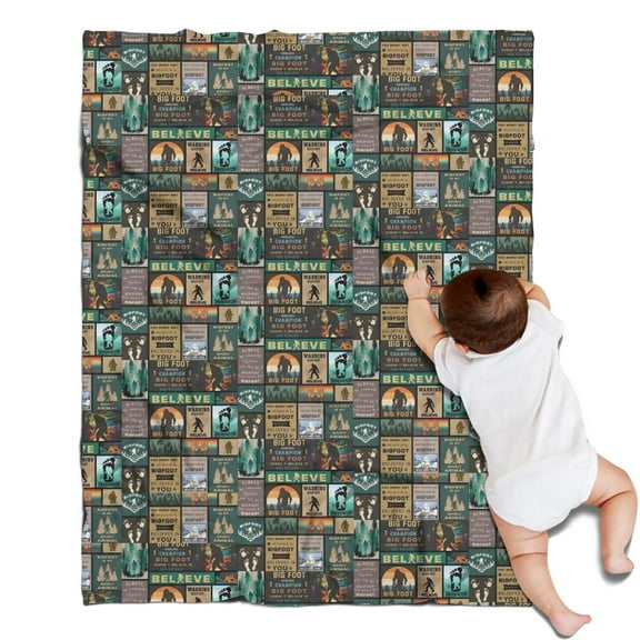 Multicolor Bigfoot and Text Pattern Blanket,Comfortable Soft Flannel Throw Blanket,All Season,Warm Lightweight Blankets for Sofa Bed Couch Living Room Chair,30"x40"