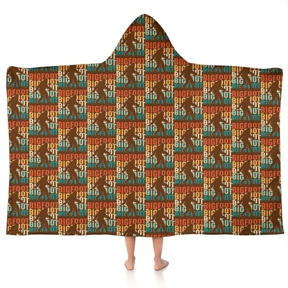 Multicolor Bigfoot and Text Pattern Hooded Bath Towel,50"x30" for Ages 3 To 12 Kids, Quick Dry Lightweight Soft Microfiber Hood Beach Towel Cover Up for Kids