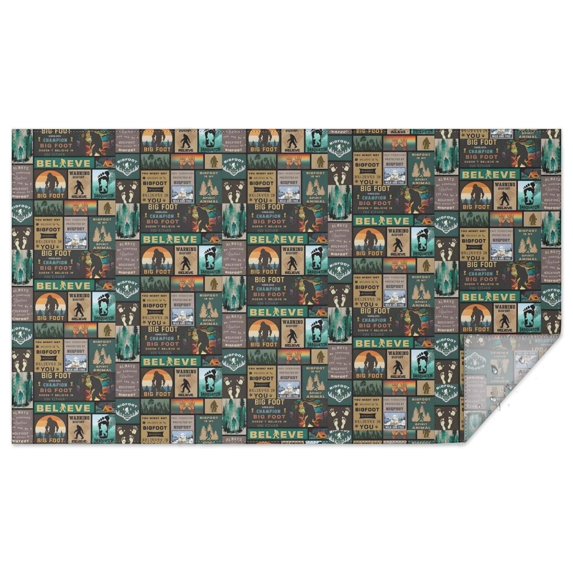 Multicolor Bigfoot and Text Pattern Rectangle Tablecloth 60"x102",Waterproof Polyester Rectangle Table Cloth, Wipeable Spillproof Polyester Tablecloth for Dining, Camping, Indoor and Outdoor