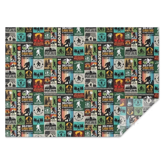 Multicolor Bigfoot and Text Pattern Rectangle Tablecloth 60"x84",Waterproof Polyester Rectangle Table Cloth, Wipeable Spillproof Polyester Tablecloth for Dining, Camping, Indoor and Outdoor