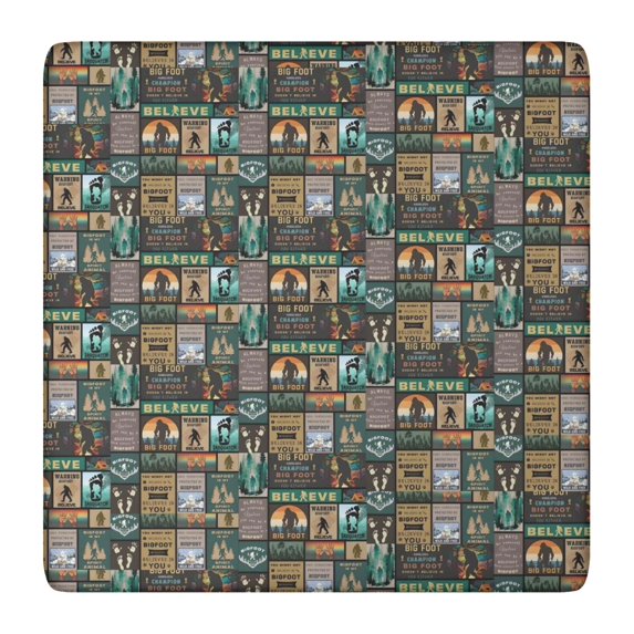Multicolor Bigfoot and Text Pattern Square Fitted Tablecloth with Elastic Edge,Square Table Cover,Washable Elastic Table Cover for Home Kitchen Party Decor 36"x36"