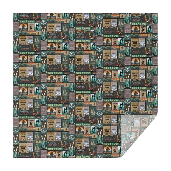 Multicolor Bigfoot and Text Pattern Square Tablecloth,Waterproof Square Table Cover,Wipeable Spillproof Washable Table Cover for Home Kitchen Party Decor 42"X42"(107x107cm)