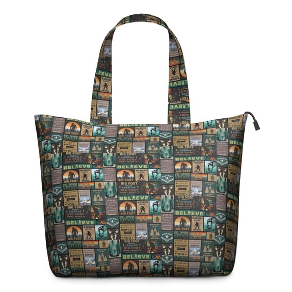 Multicolor Bigfoot and Text Pattern Travel Tote Bags for Women Carry On,Large Weekender Bags for Women Travel,Multi Functional Duffle Bag for Work,Shopping,Sports