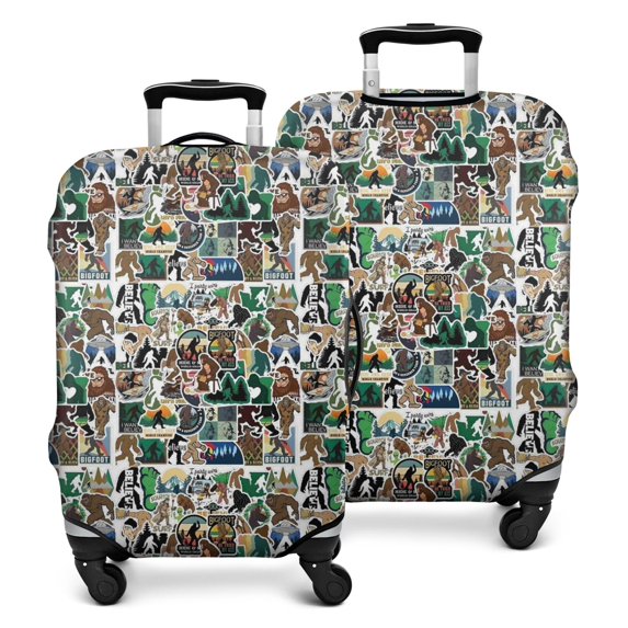 Multicolor Bigfoot and Sticker Pattern Luggage Cover Fashion Suitcase Cover Baggage Covers Fit 25-28 Inch Luggage (Go Travel)