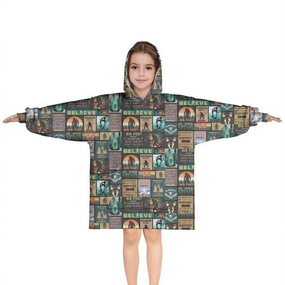 Multicolor Bigfoot and Text Pattern Blanket Hoodies for Kids 6-13YR Oversize Wearable Blanket Hoodies for Boys Girls Teens