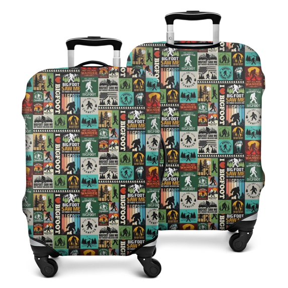 Multicolor Bigfoot and Text Pattern Luggage Cover Fashion Suitcase Cover Baggage Covers Fit 25-28 Inch Luggage (Go Travel)