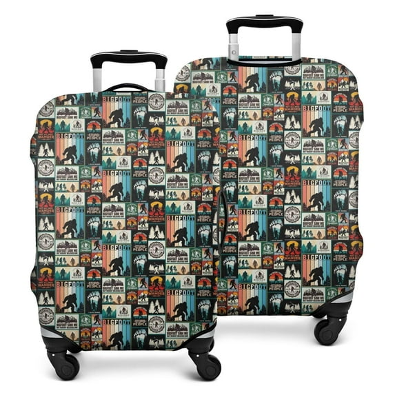 Multicolor Bigfoot and Text Pattern Luggage Cover Fashion Suitcase Cover Baggage Covers Fit 25-28 Inch Luggage (Go Travel)