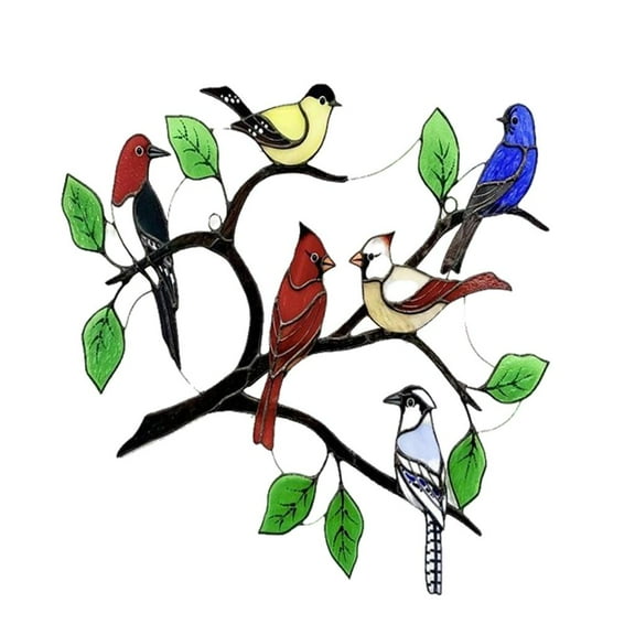 Multicolor Birds High Stained Glass Window Panel, Bird Series Art Ornaments Pendant Hanging for Doors Home Party Classroom Decor