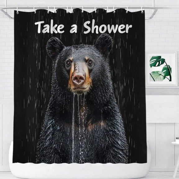 Multicolor Black Bear Shower Curtain With Take A Shower Text, 72x72 Inch Waterproof Mildew Resistant Fabric With 12 Hooks