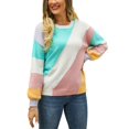 thumbnail image 1 of Multicolor Block Round Neck Sweater Asymmetrical Pattern for Women Green Large, 1 of 5