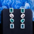 thumbnail image 1 of Multicolor Blue CZ Long Drop Oval Square Dangle Earrings Boho 925 Silver Jewelry, 1 of 9
