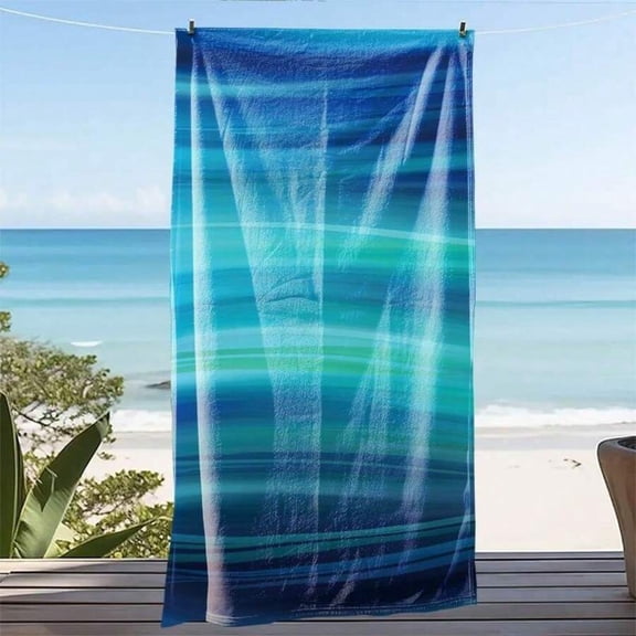 Multicolor Blue-Green Ocean Strand Beach Towel, Polyester, Quick Dry, Lightweight, Modern Abstract Pattern