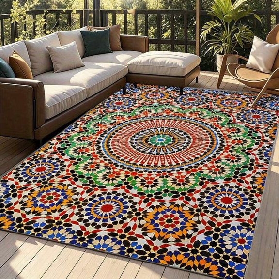 Multicolor Bohemian Mandala Pattern Outdoor Area Rug