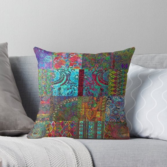 Multicolor Bohemian Patchwork Paisley and Floral Square Pillow Case, 100% Polyester Velvet