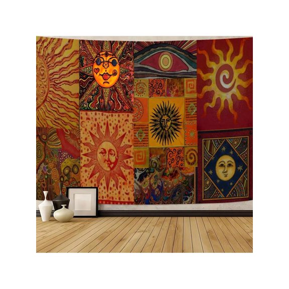 Multicolor Boho Sun Face Tapestry Wall Hanging For Bedroom Living Room Dorm Decor 79x58 Inch Polyester