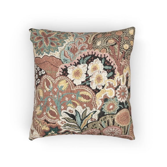 Multicolor Botanical Patchwork Decorative Woven Pillow, Cotton-Polyester Shell, Bohemian Style