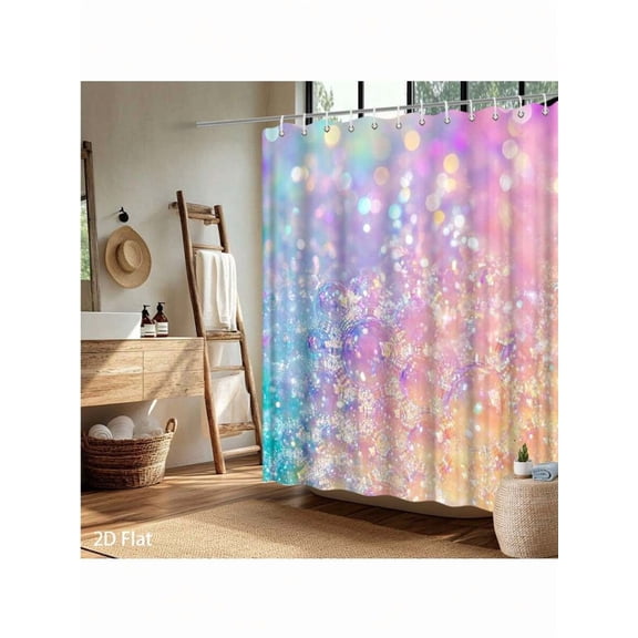 Multicolor Bubble Shower Curtain With Iridescent Rainbow Bubbles - Machine Washable, Includes Hooks, 2D Flat Print
