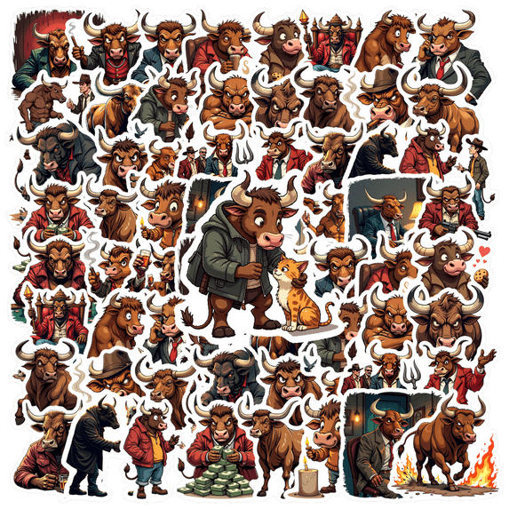 Multicolor Bull Stickers Waterproof Cartoon Business Decorative for Notebooks Luggage Phones