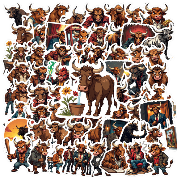 Multicolor Bull Stickers Waterproof Cartoon Business Decorative for Notebooks Luggage Phones