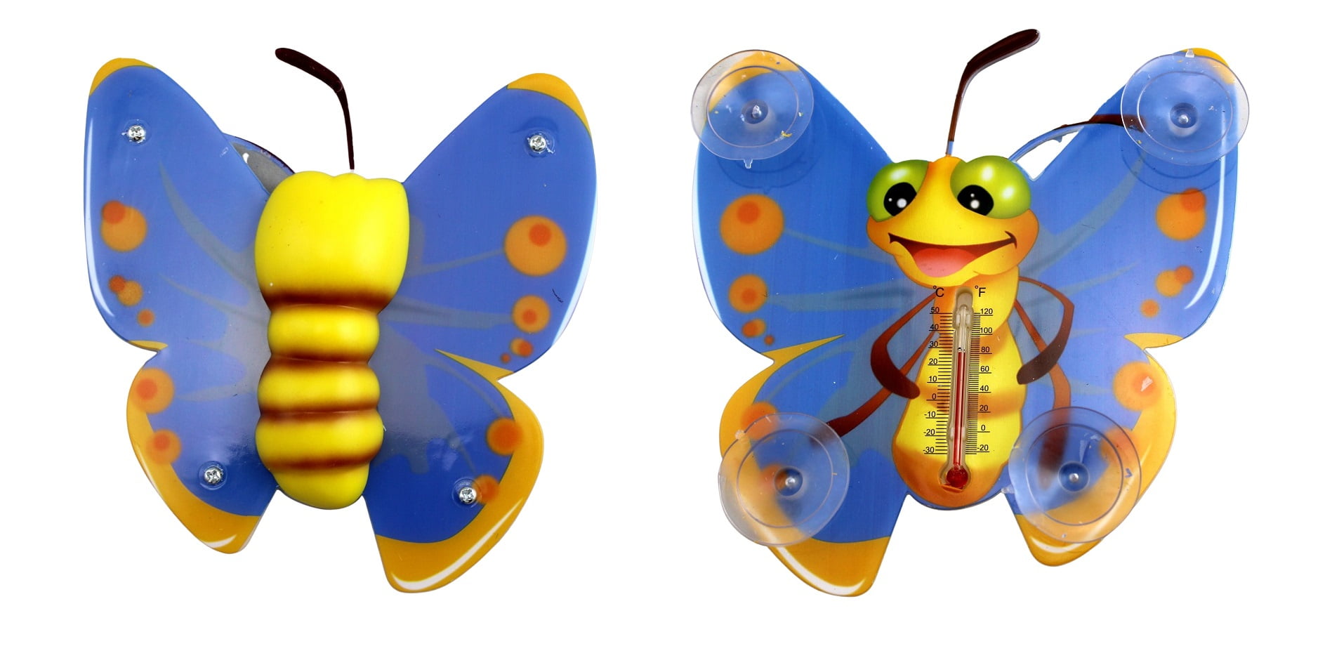 Multicolor Butterfly Shape Outdoor Window Thermometer 4 Suction Cups Attach to the outside of a Glass Window or Door 5.25" x 6.25" Long